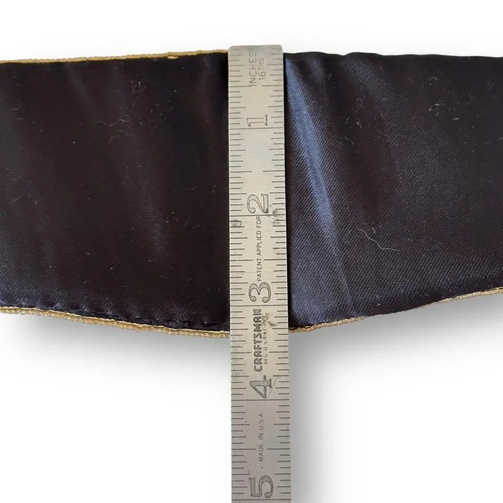 Vintage 1980s Gold Sequin Cummerbund Fashion Belt Black Satin Elastic Small